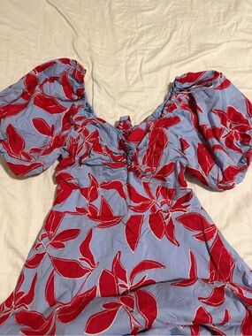 Vici Periwinkle Maxi Dress with Red Floral Print